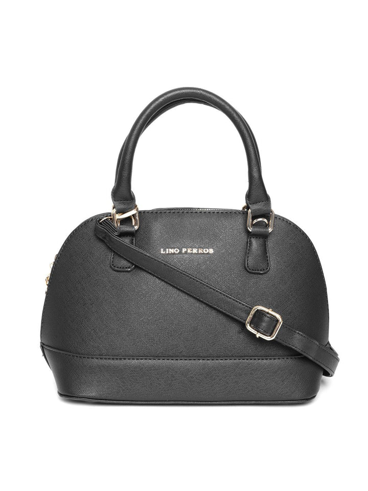 Lino Perros Black Solid Handheld Bag with Detachable Sling Strap