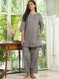 SANSKRUTIHOMES Grey & Cream Graphic Printed Pure Cotton Night Suit