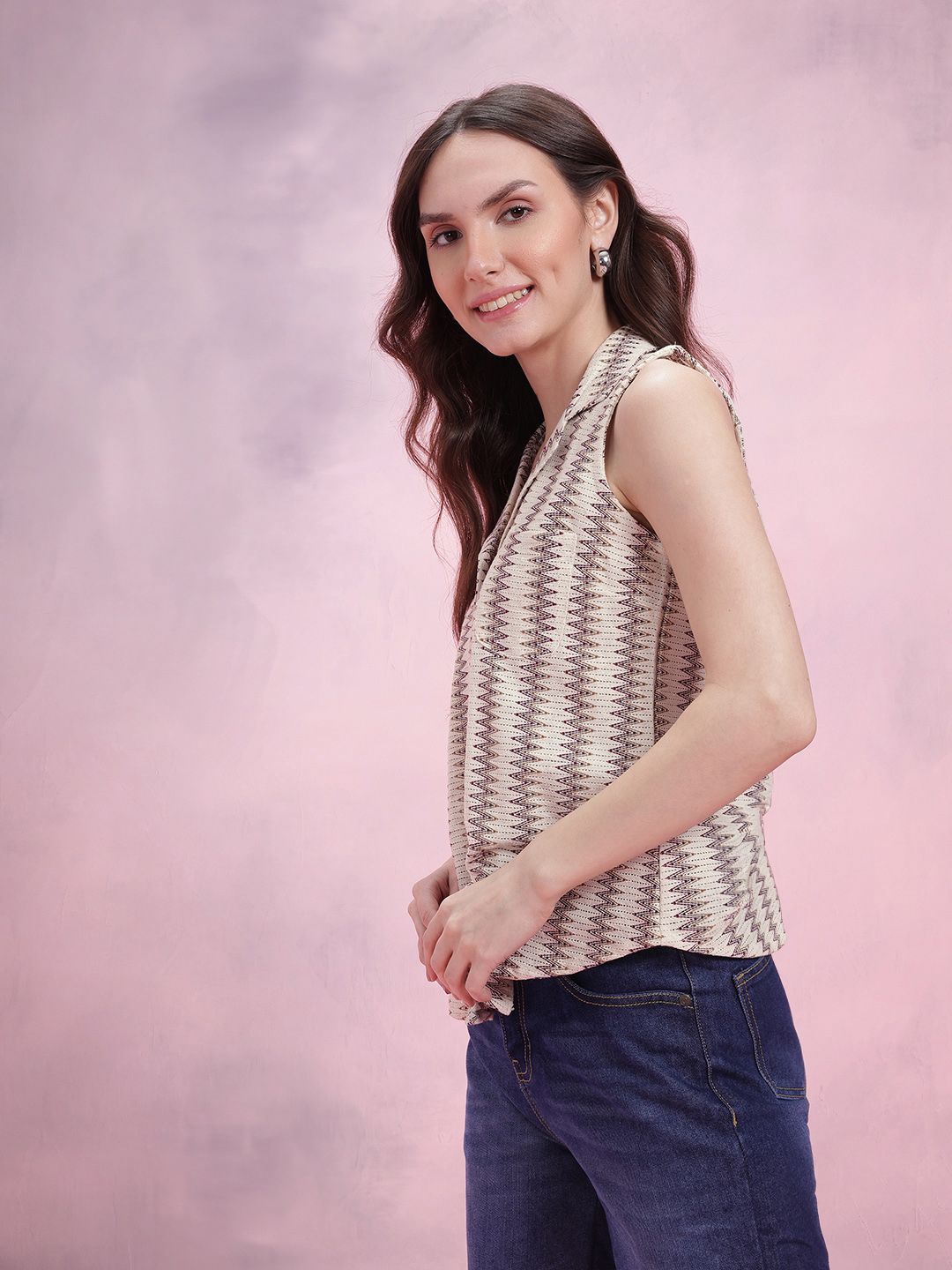 DressBerry Cuban Collar Self Design Casual Shirt