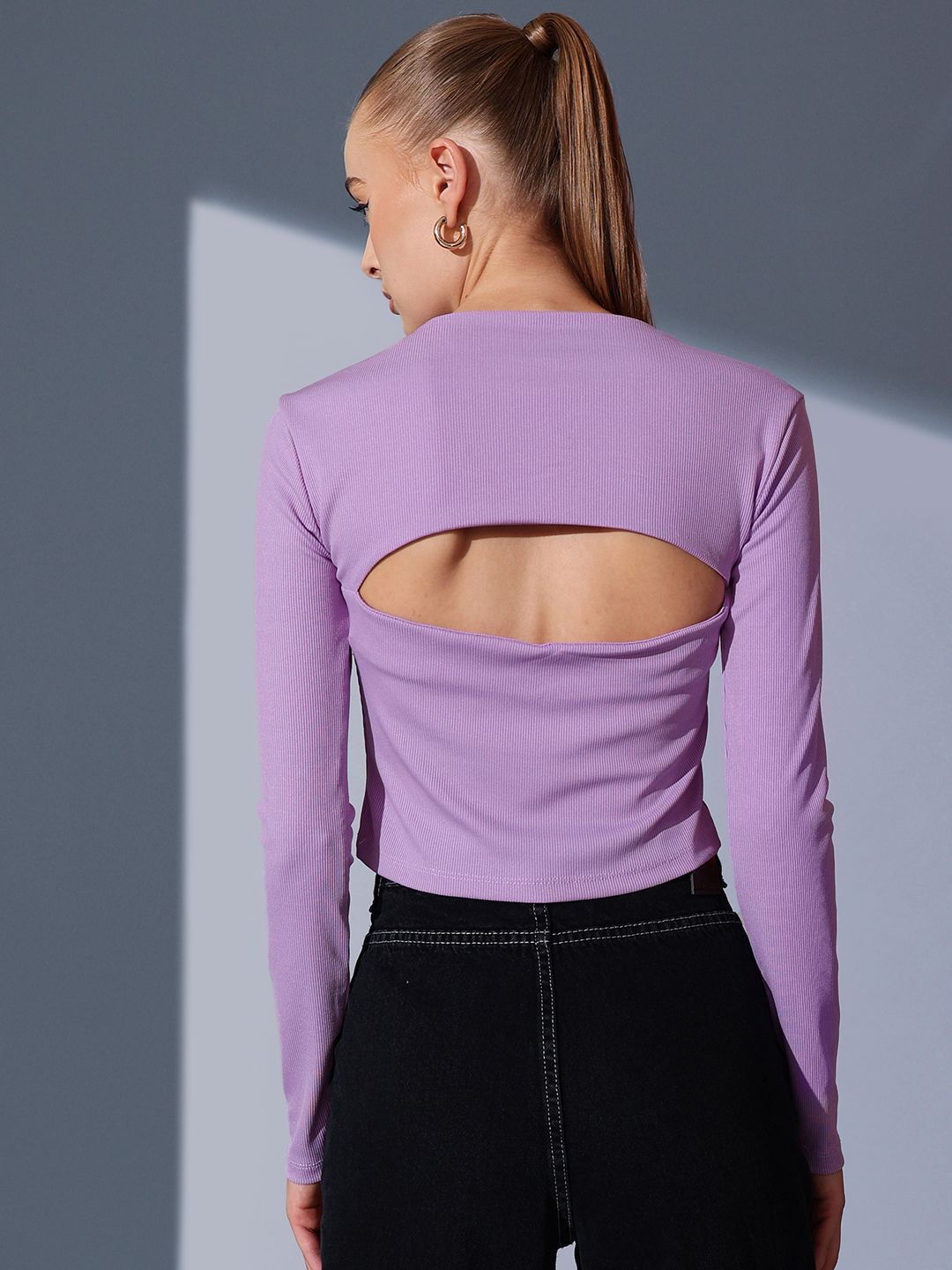 STREET 9 V-Neck Cut Outs Ribbed Styled Back Crop Top