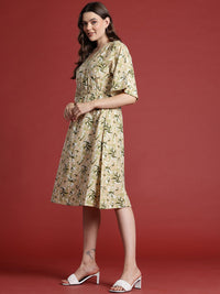 all about you Pure Cotton Floral Print Flared Sleeves Wrap Dress