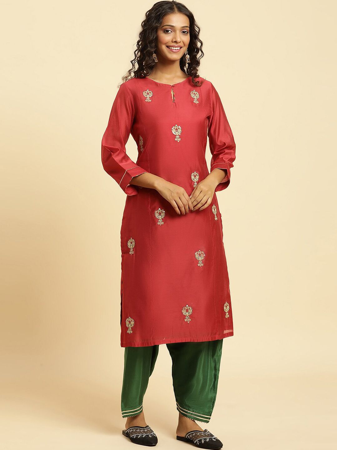 W Festive Solid Rayon Straight Kurta