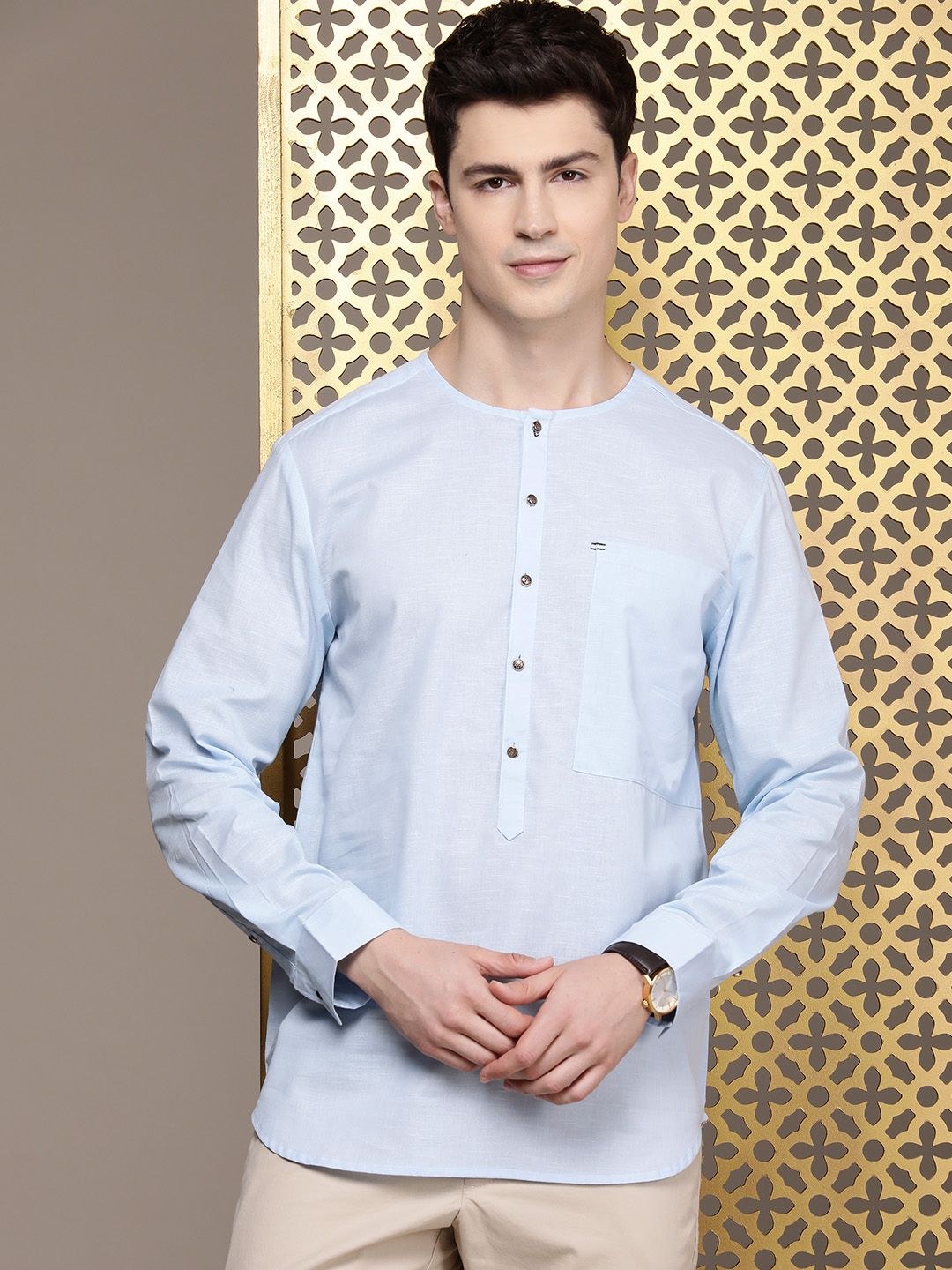 House of Pataudi Solid Round-Neck Rozana Kurta