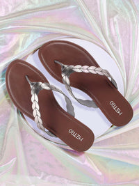 Metro Women Grey Solid Open Toe Flats