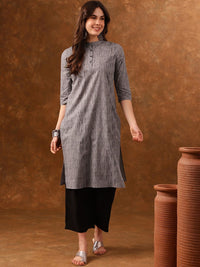 Anouk Grey Abstract Printed Mandarin Collar Cotton Kurta