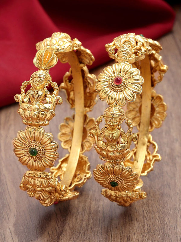 KARATCART Set Of 2 Gold-Plated Kundan-Studded Bangles