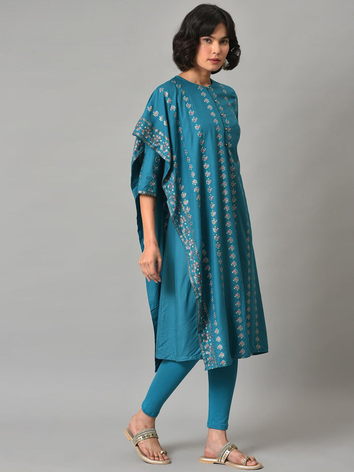 W Festive Floral Print Rayon Kurta With Leggings