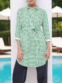 DressBerry Artistic Flair Printed Shirt Style Longline Top
