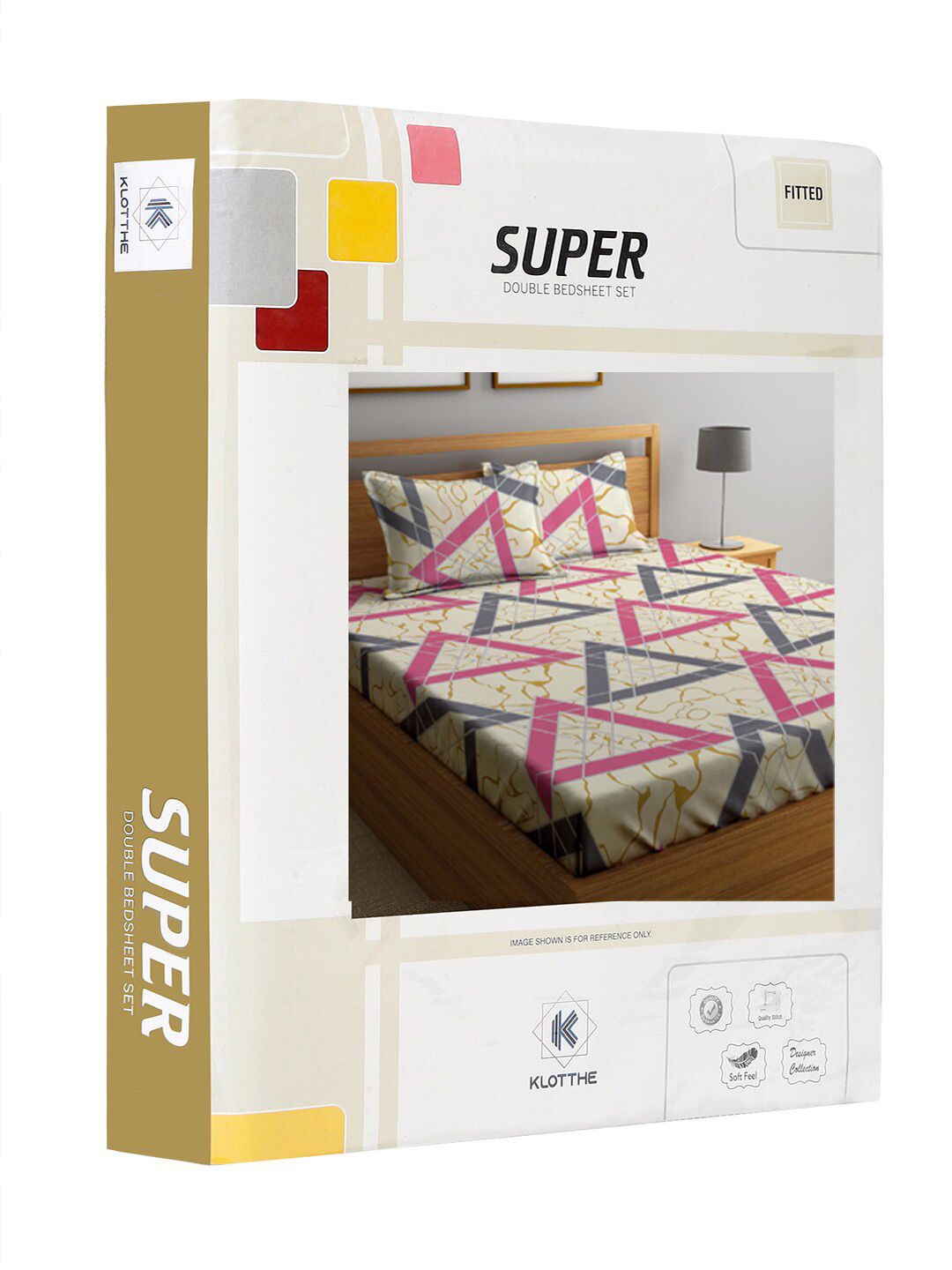 KLOTTHE Cream Geometric Cotton 300 TC Dilengkapi Cadar King Halus dengan 2 Sarung Bantal-98 x 87 inci