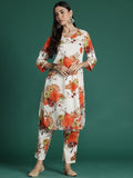 Indo Era Women Floral Printed Regular Pure Cotton Kurta with Trousers