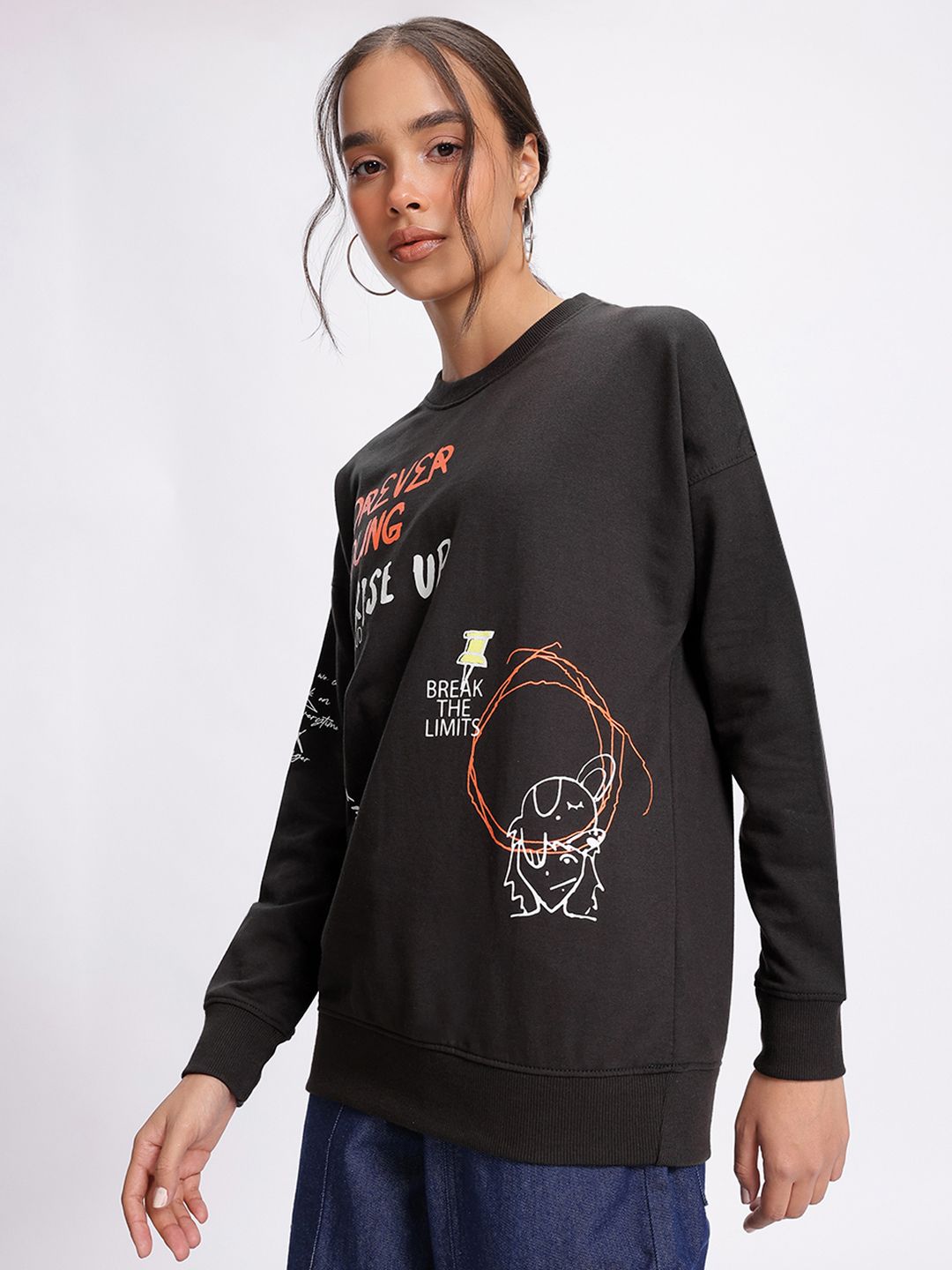 DressBerry Vibe Check Placement Print Sweatshirt