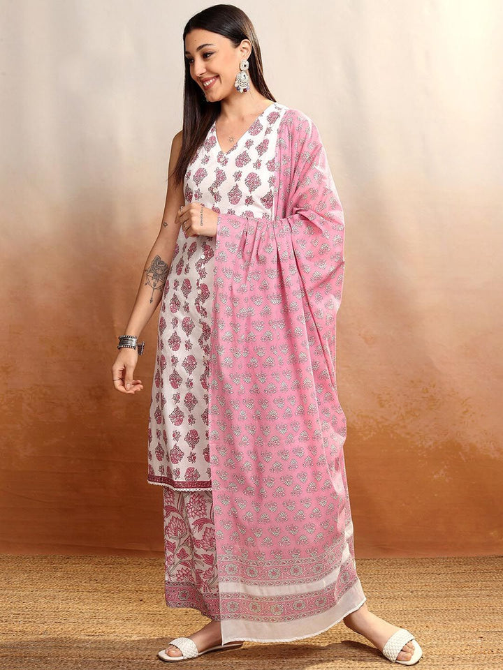 Vishudh Women Floral Printed Regular Pure Cotton Kurta with Palazzos & With Dupatta