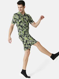 Campus Sutra Men Green & Black Printed Co-Ords