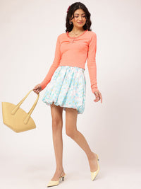 Peachy Crush Lacey Whispers Ruched Textured Fitted Top