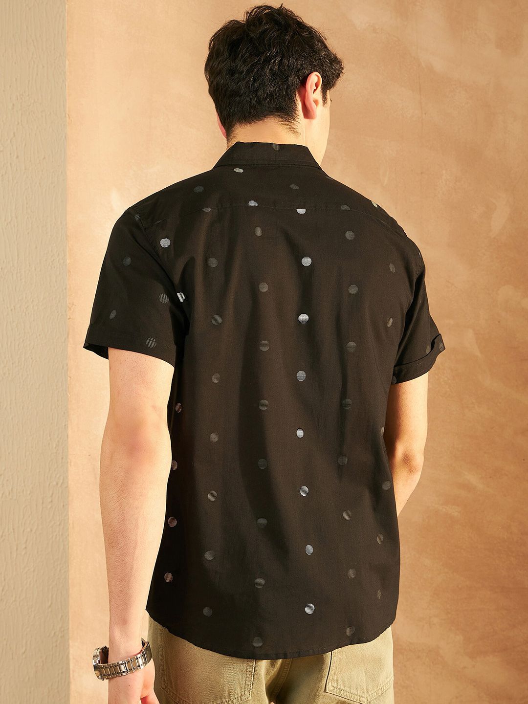 DENNISON Smart Polka Dot Printed Spread Collar Cotton Oversized Lightweight Shirt