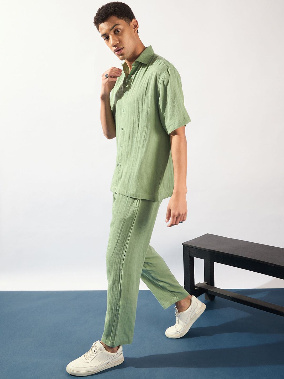 DENNISON Men Muslin Cotton Double Gauge Oversized Coord Set