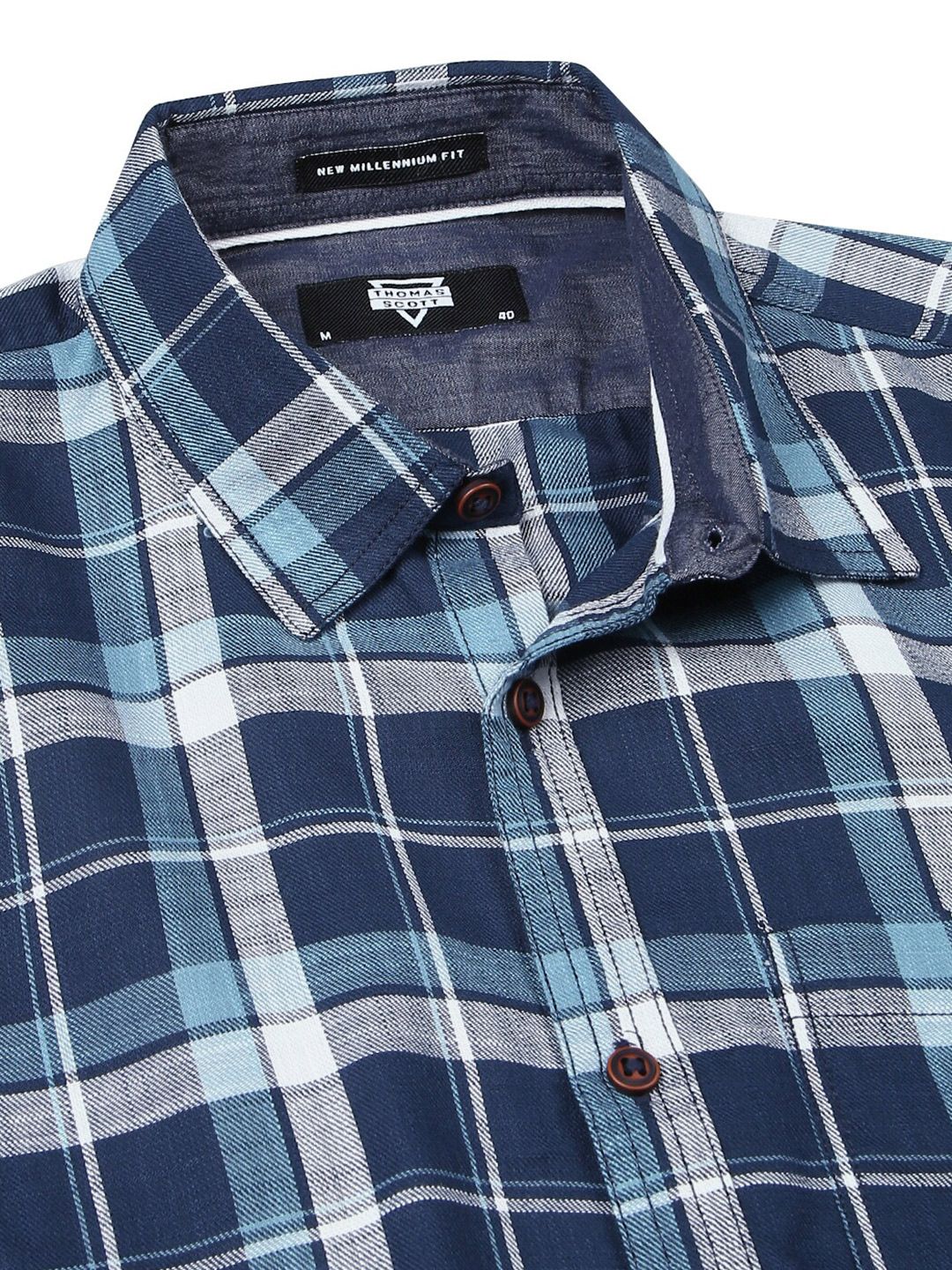 Thomas Scott Premium Slim Fit Tartan Checks Opaque Cotton Casual Shirt