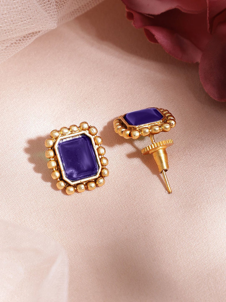 Rubans 22K Gold-Plated Blue Sapphire Studded Choker Necklace Set dengan Manik Emas