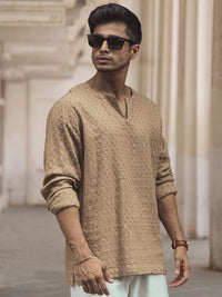 Powerlook Men Collarless Popcorn Texture Pure Cotton Casual Shirt
