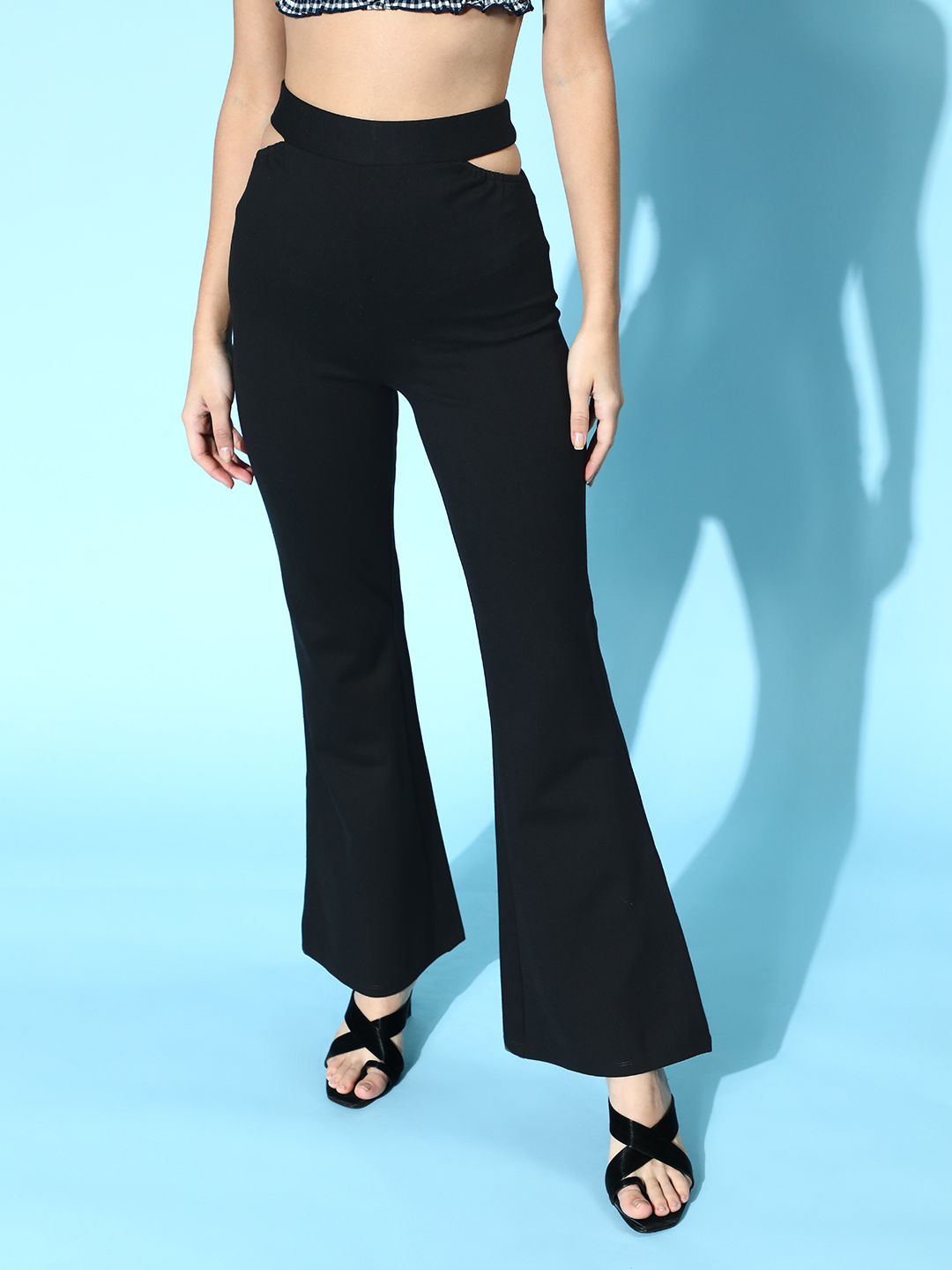 SASSAFRAS Women Black Solid Kick Flare Trousers