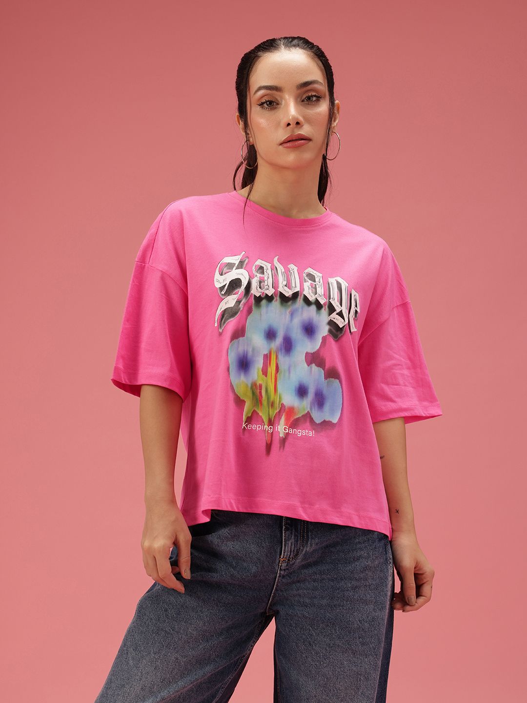 DressBerry Relaxed Fit Graphic Printed Pure Cotton T-shirt