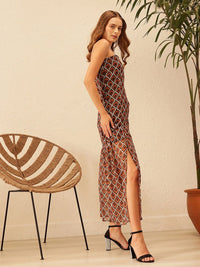 STREET 9 Ethnic Motifs Printed Off-Shoulder Georgette A-Line Midi Dress