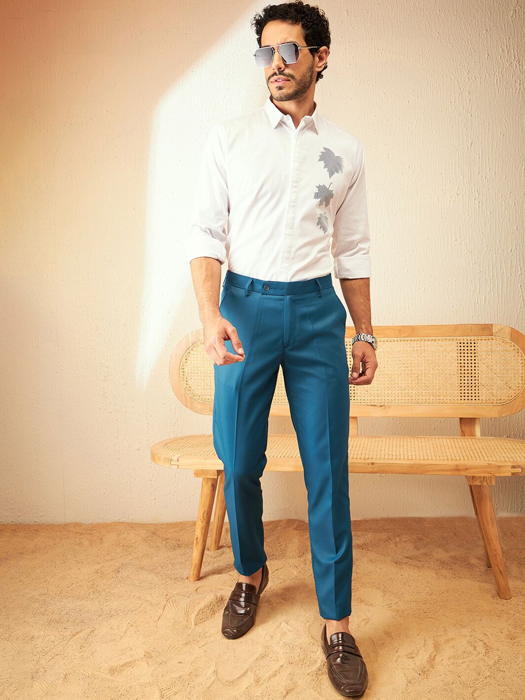 DENNISON Men Blue Smart Tapered Fit Easy Wash Cotton Trousers