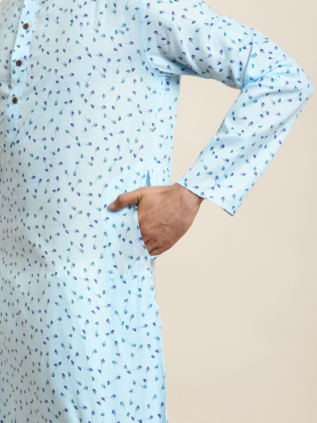 Anug by SOJANYA Men Blue Floral Printed Kurta