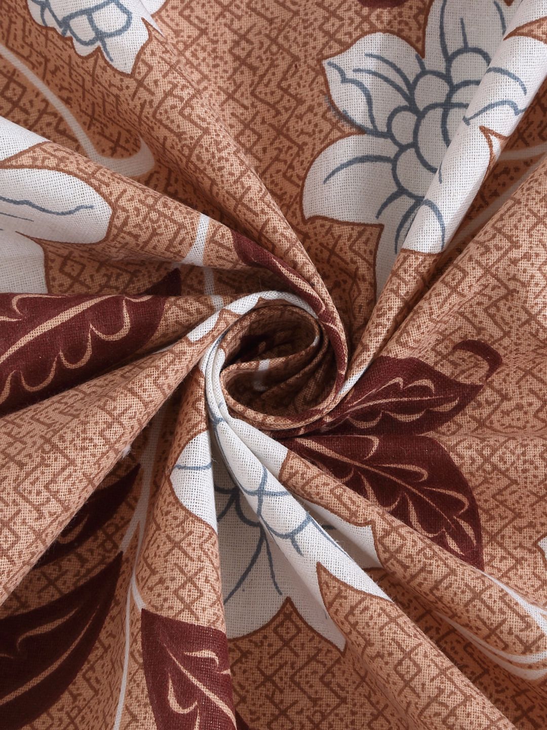 KLOTTHE Beige Floral Pure Cotton 400 TC Fitted King Superfine Bedsheet with 2 Pillow Covers-98 x 89 inches