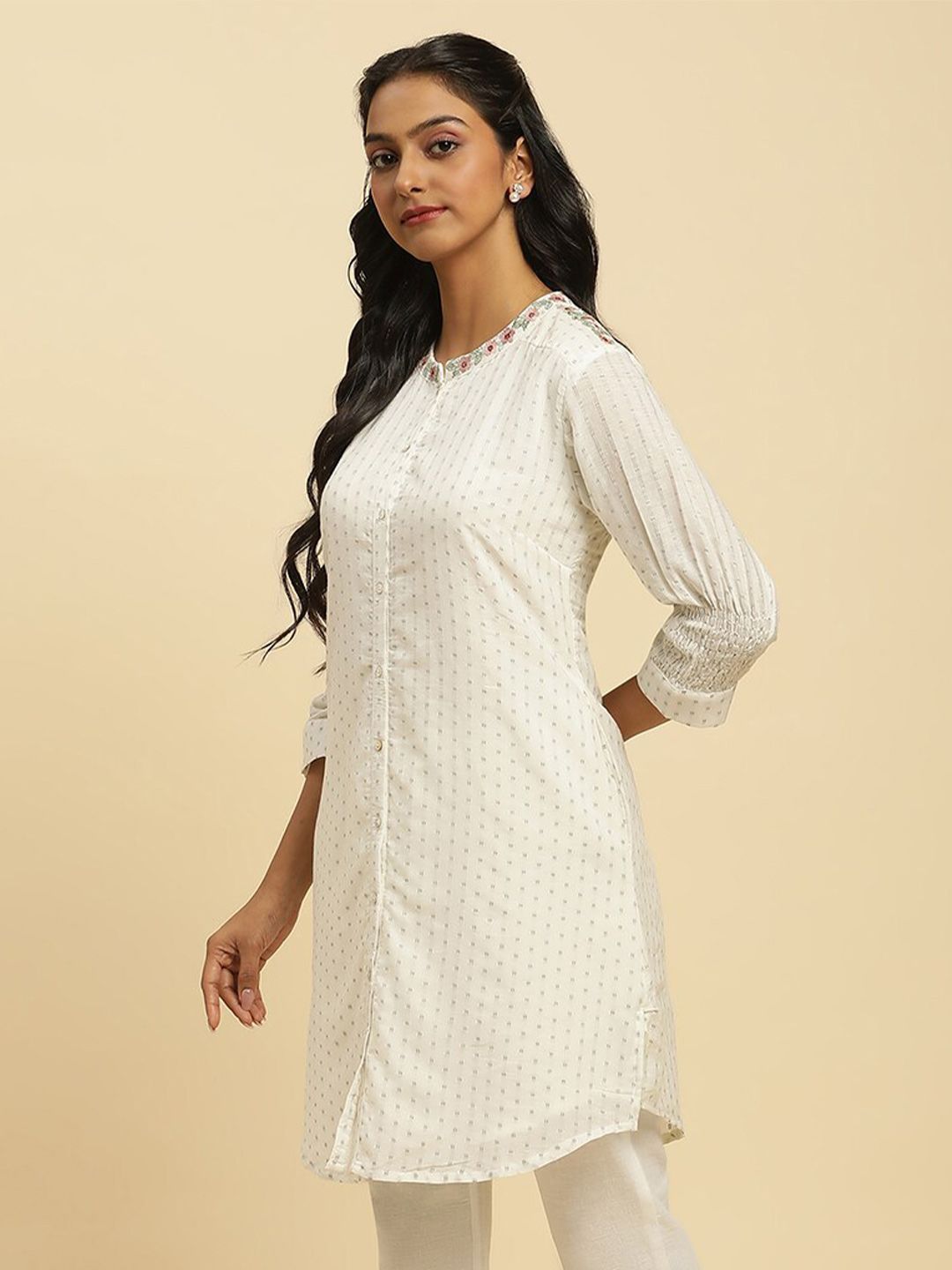W Geometric Woven Design Thread Work A-Line Kurta