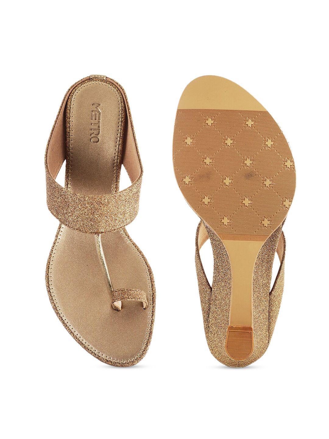Metro Women Gold-Toned Embellished Wedges