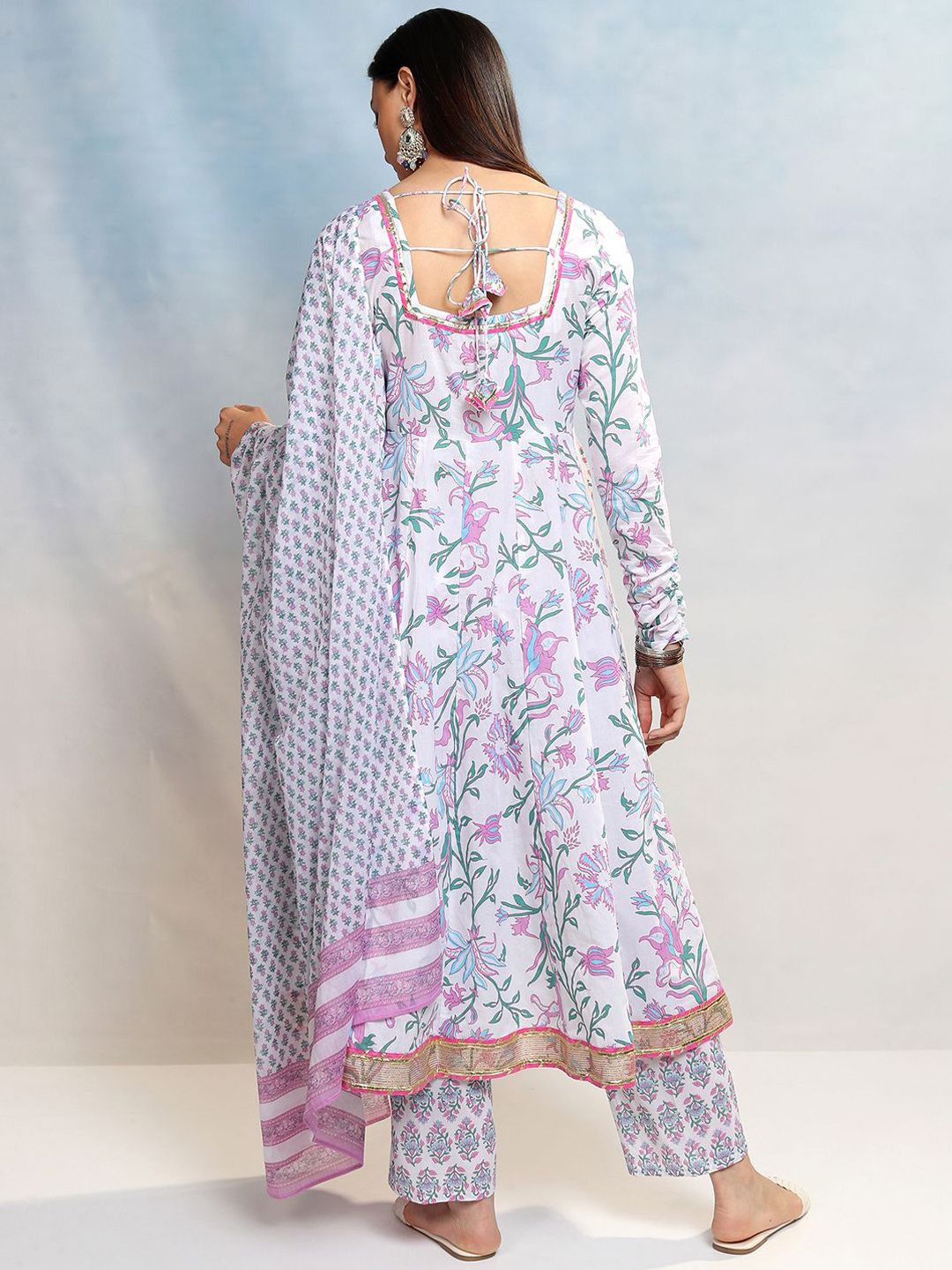 Vishudh Women Floral Printed Regular Pure Cotton Kurta with Trousers & With Dupatta