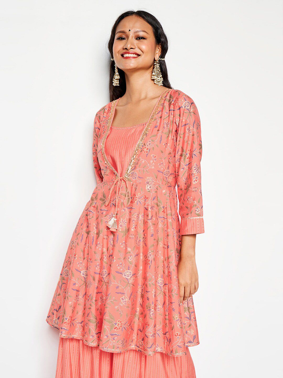 Global Desi Self-Design Top Shrug & Palazzos Co-Ords