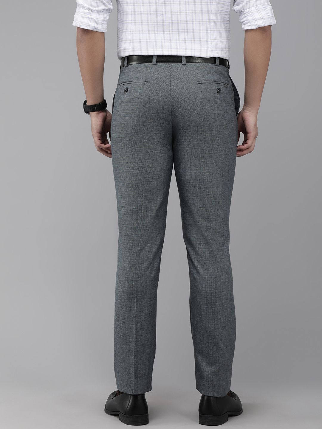 Park Avenue Men Blue Smart Fit Solid Formal Trousers