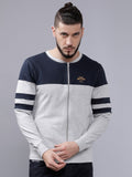 The Indian Garage Co Men Grey Melange & Navy Blue Colourblocked Sweatshirt
