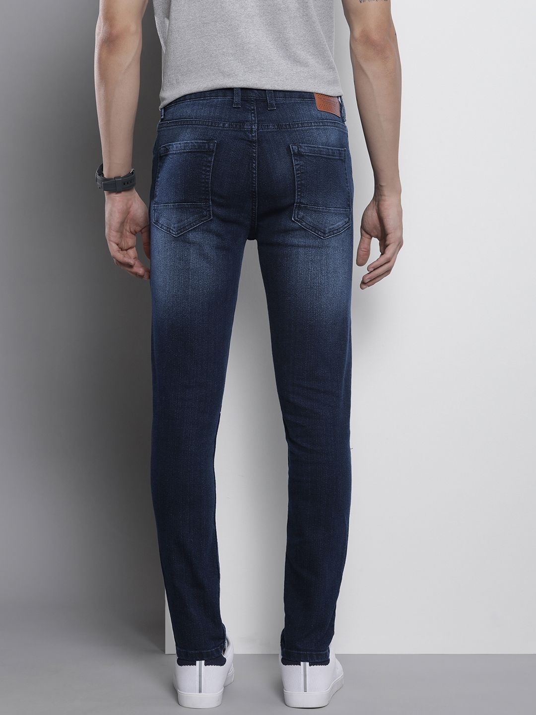 The Indian Garage Co Men Navy Blue Skinny Fit Light Fade Stretchable Jeans