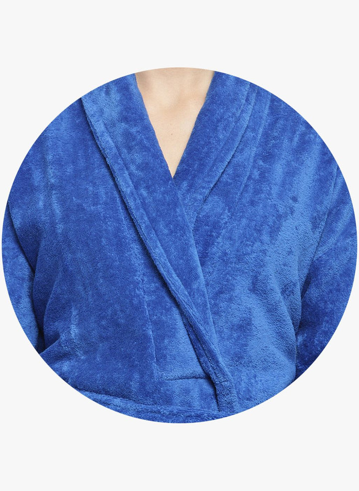 Women Navy Blue Solid Bath Robe