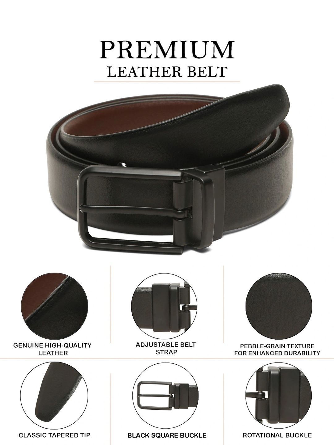 Teakwood Leathers Men Textured Leather Reversible Belt
