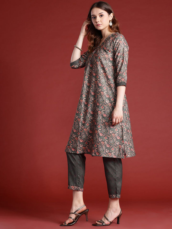 Anouk Floral Printed Kurta Set With Dupatta