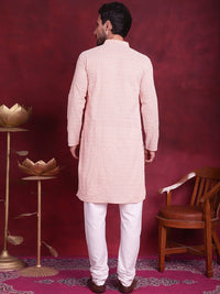 Jompers Floral Embroidered Chikankari Mandarin Collar Pure Cotton Kurta With Churidar