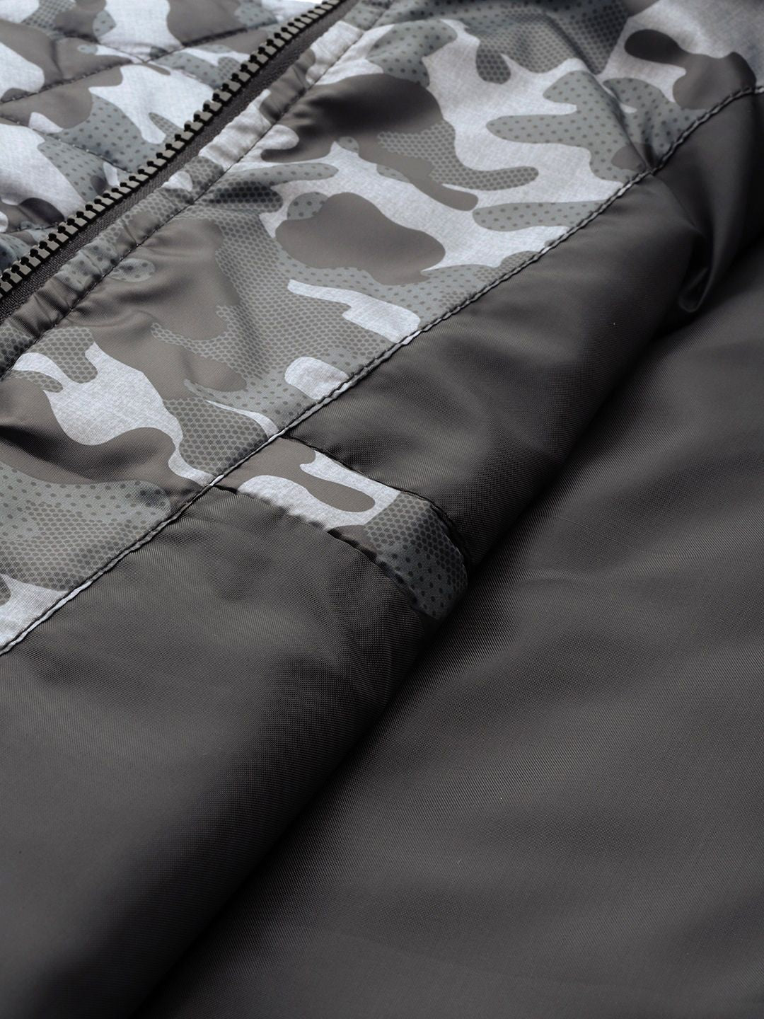DressBerry Women Grey & Black Camouflage Quilted Jacket