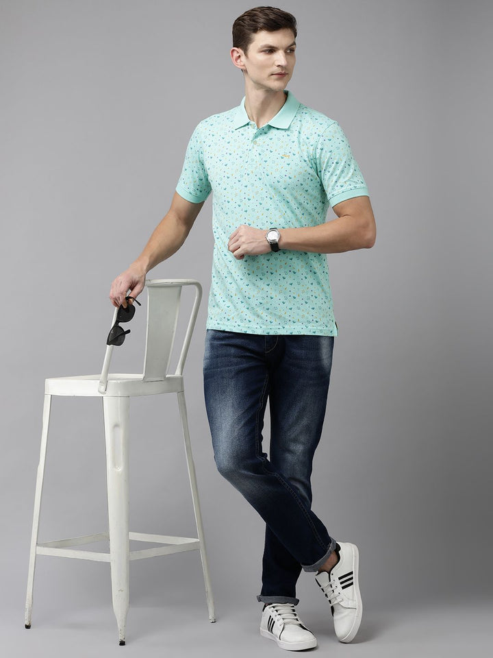 Park Avenue Floral Printed Polo Collar Slim Fit Casual T-shirt