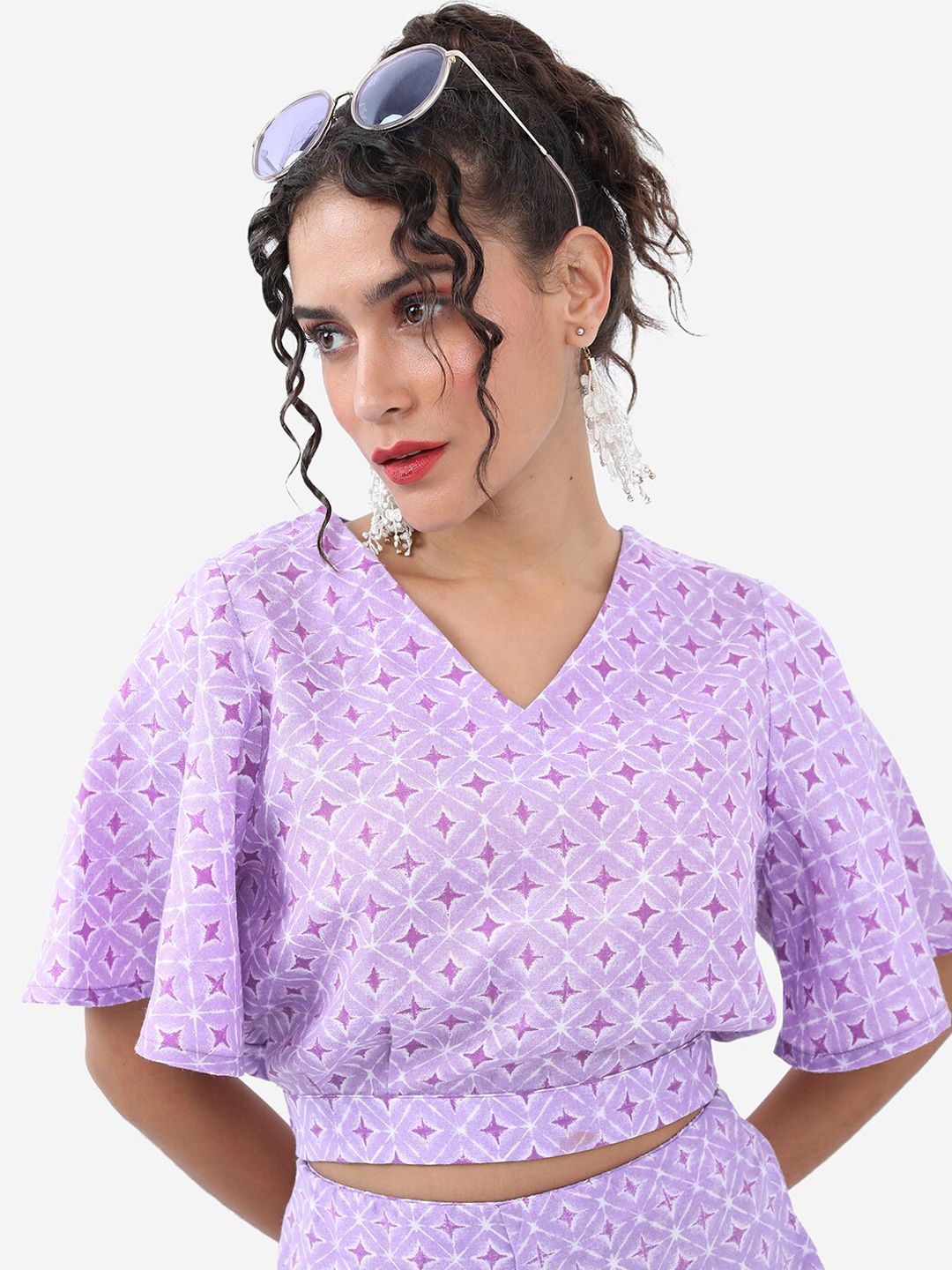 Vishudh Lavender Printed Crop Top & Palazzos Co-Ords