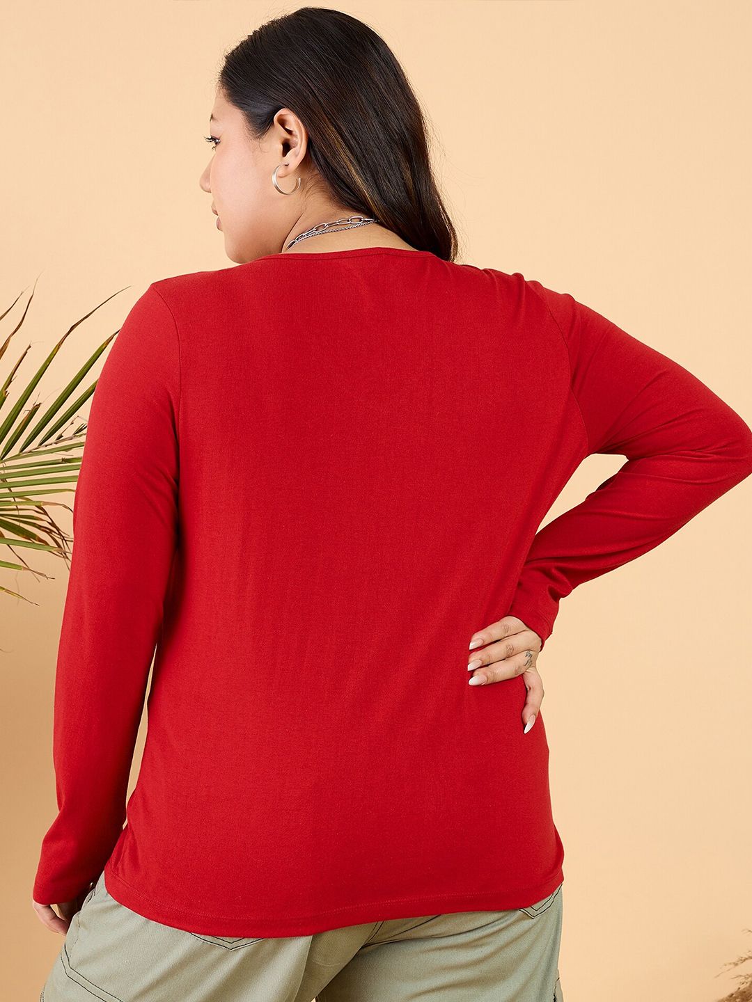 CURVY STREET Plus Size V-Neck Cotton Relaxed Fit T-shirt