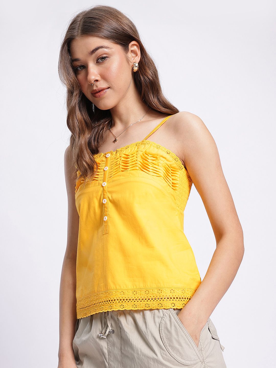 DressBerry Sunkissed Silhouettes Schiffli Embroidered Smocked Top