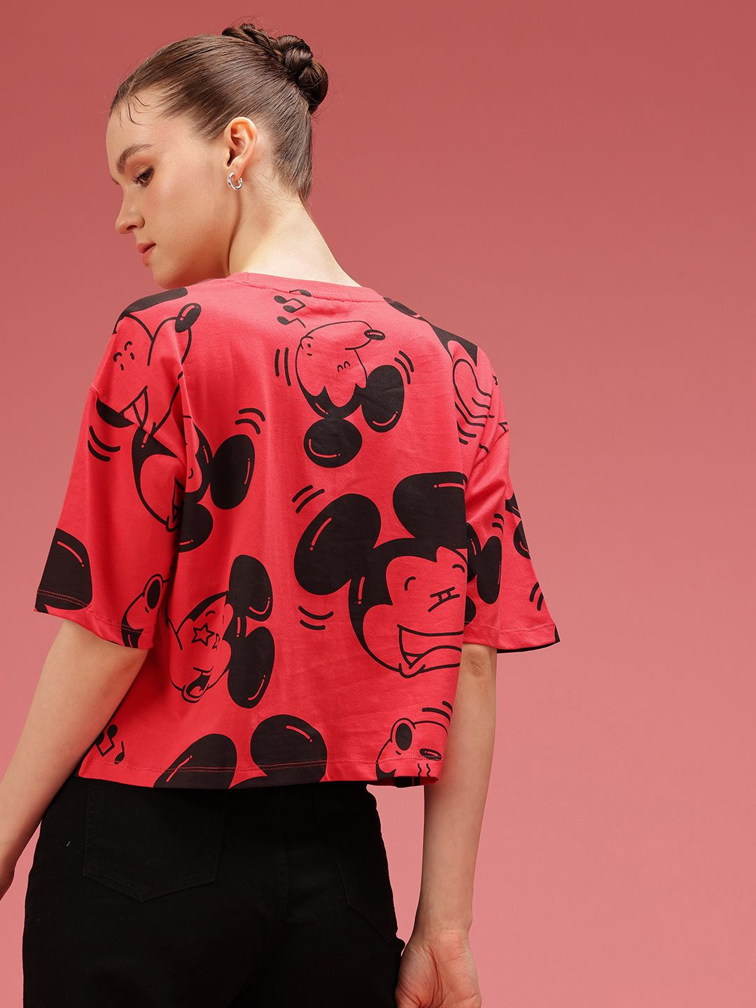 DressBerry Mickey Mouse Printed Drop-Shoulder Sleeves Relaxed Fit Pure Cotton T-shirt