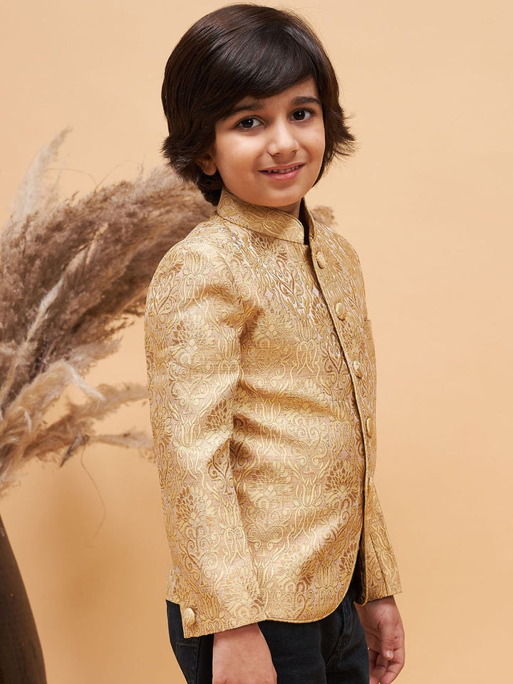 VASTRAMAY Boys Slim Fit Jacquard Woven Design Silk Bandhagala Blazer