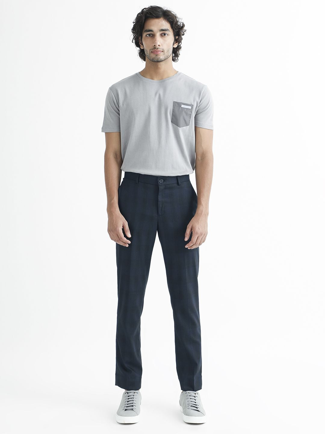 RARE RABBIT Sander Mid-Rise Checked Cotton Slim Fit Trouser