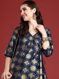 Anouk Ethnic Motifs Foil Printed Wrap Style A-Line Midi Ethnic Dress