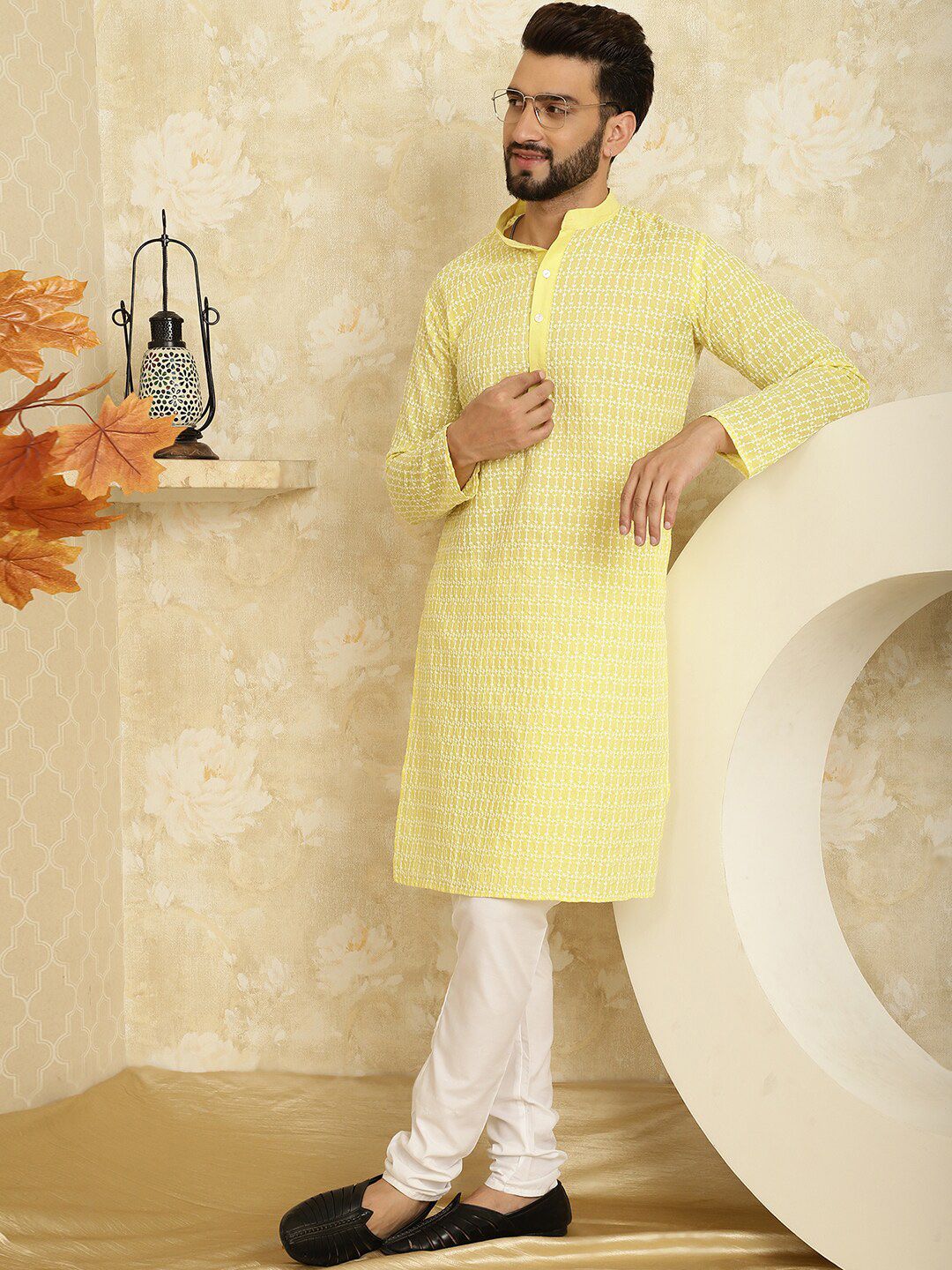 SOJANYA Ethnic Motifs Embroidered Sequinned Pure Cotton Kurta with Pyjamas